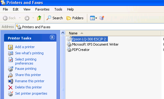 หน้าต่างของ Printers/Printer and Faxes จะปรากฏขึ้นมา